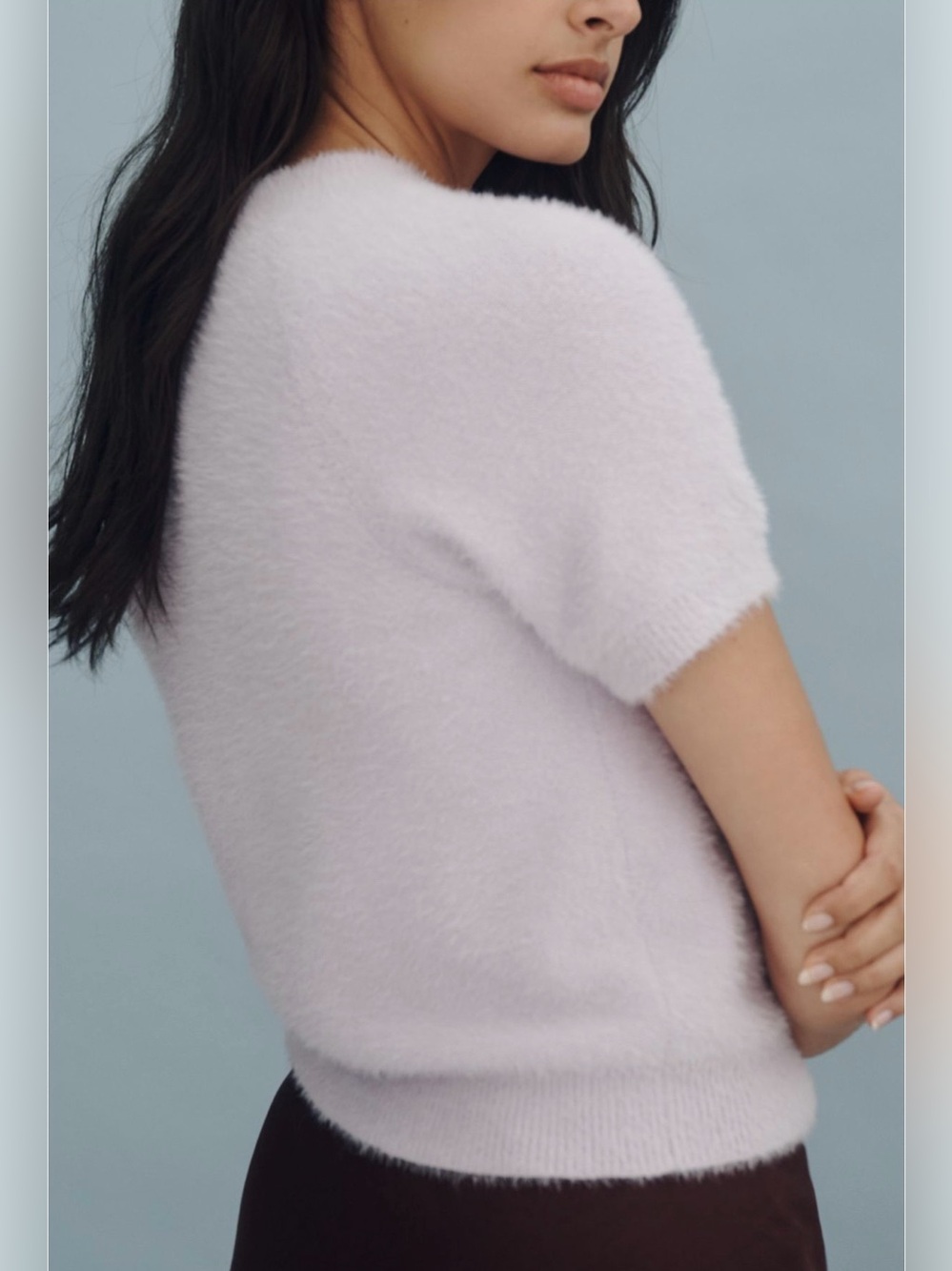 NWOT Pilcro Mock Neck Eyelash Sweater Tee Small Lilac